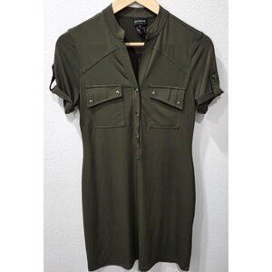 En Focus Studio Olive Green Casual Shirt Dress with Roll-tab Sleeves Size 6